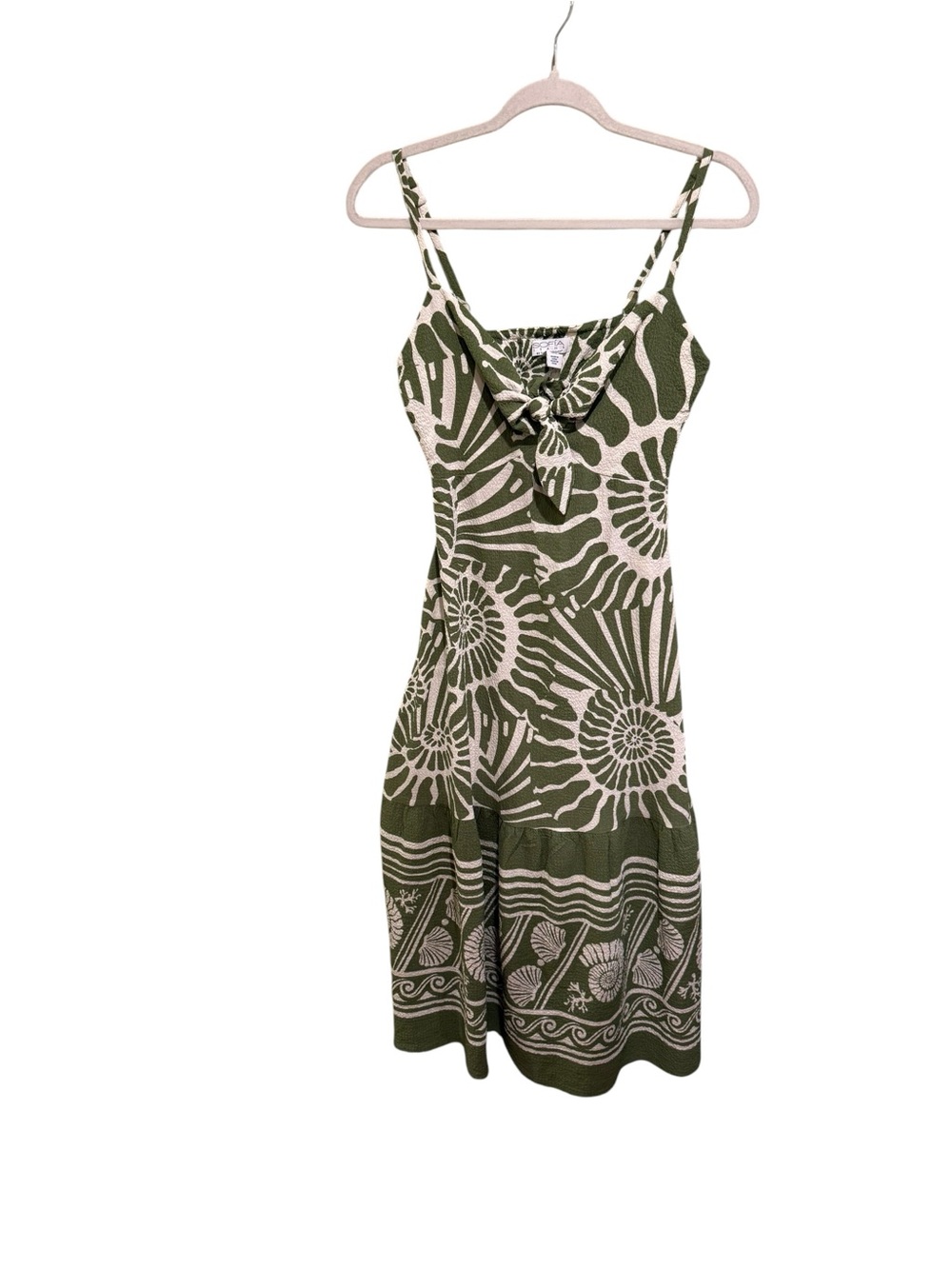 NWOT Olive Green and White Floral Tie-Front Sundress